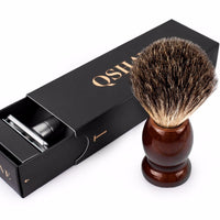 Qshave  Classic Safety Razor With 100% Pure Badger Hair Shaving Brush With Stand Holder for Double Edge Razor