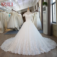 SULI - 100 Original Real Pictures White Ball Gown Bridal Dress mariage Vintage Muslim Plus Size Lace Wedding Dress 2020 Princess with Sleeve