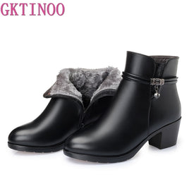 Original GKTINOO 2022 NEW Fashion Soft Leather Women Ankle Boots High Heels Zipper Shoes Warm Fur Winter Boots for Women Plus Size 35-43