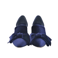 Original Navy Blue Brand Designer Women Shoes Pearl High Heel Pointed Toe Velvet Bow 9 cm Stiletto Party Shoes Pumps 34-43 YT02 MUYISEXI