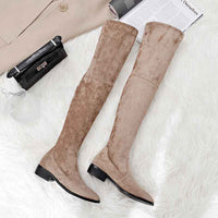 Original Krazing Pot 2022 genuine leather round toe stretch over-the-knee boots thick heels superstar wear thin leg thigh high boots L3f1