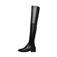 Original Krazing Pot 2022 genuine leather round toe stretch over-the-knee boots thick heels superstar wear thin leg thigh high boots L3f1