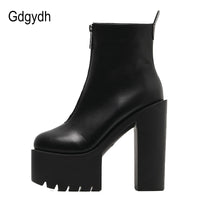 Original Gdgydh 2022 Fashion Autumn Women Ankle Boots Leather Black Female High Heels Shoes Ultra High Platform Heels Round Toe Lady Shoe