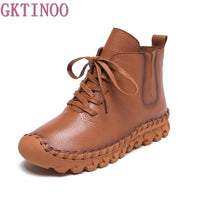 Original Genuine Leather Shoes Women Boots 2022 Autumn Winter Fashion Handmade Ankle Boots Warm Soft Outdoor Casual Flat Shoes Woman