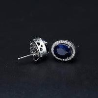 Original GEM & BALLET 7x9 mm Natural Blue Sapphire 925 sterling silver Gemstone Stud Earrings Vintage Fine Jewelry Women Gift Fashion