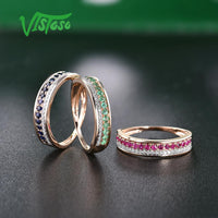 Original VISTOSO 14K Rose Gold Rings For Lady Genuine Shiny Diamond Fancy Ruby Sapphire Emerald Engagement Anniversary Chic Fine Jewelry