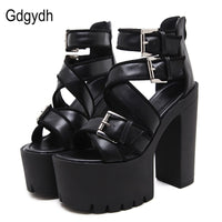 Original Gdgydh Open Toe Black Sandals Woman Platform Shoes Thick Heels Sandals Brand Designer Sexy Soft Leather Women&#39;s Shoes Summer