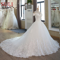 SULI-100 Original Real Pictures White Ball Gown Bridal Dress mariage Vintage Muslim Plus Size Lace Wedding Dress 2020 Princess with Sleeve