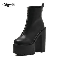 Original Gdgydh 2022 Fashion Autumn Women Ankle Boots Leather Black Female High Heels Shoes Ultra High Platform Heels Round Toe Lady Shoe