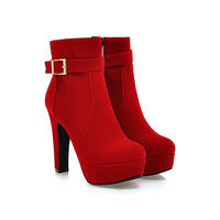 Original Meotina Female Boots Women Boots Winter Buckle Super High Heel Ankle Boots Zipper Platform Thick Heel Short Shoes Lady Red 33-43