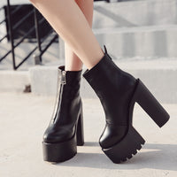 Original Gdgydh 2022 Fashion Autumn Women Ankle Boots Leather Black Female High Heels Shoes Ultra High Platform Heels Round Toe Lady Shoe