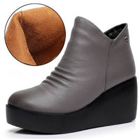 Original GKTINOO 2022 New Autumn Winter Women Shoes Woman Genuine Leather Wedges Snow Boots Height Increasing Ankle Women Boots Platform