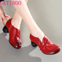 Original GKTINOO Flower Genuine Leather women pumps high heels shoes for women Female Soft Autumn Handmade office Shoes