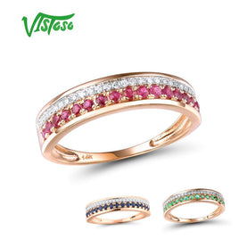 Original VISTOSO 14K Rose Gold Rings For Lady Genuine Shiny Diamond Fancy Ruby Sapphire Emerald Engagement Anniversary Chic Fine Jewelry