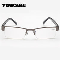 YOOSKE Blue Film Resin Reading Glasses Men Women Metal Half Frame Hyperopia Eyeglasses +1.0 1.52.02.5 3.0 3.5 4.0 Diopter