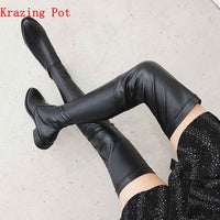 Original Krazing Pot 2022 genuine leather round toe stretch over-the-knee boots thick heels superstar wear thin leg thigh high boots L3f1