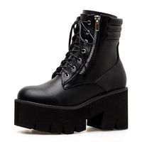 Original Gdgydh Wholesale Autumn Ankle Boots For Women Motorcycle Boots Chunky Heels Casual Lacing Round Toe Platform Boots Shoes Female