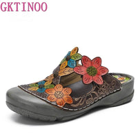 Original GKTINOO Flower Slippers Genuine Leather Shoes Handmade Slides Flip Flop On The Platform Clogs For Women Woman Slippers Plus Size