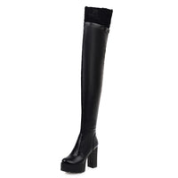 Original Gdgydh Sexy Lace Thigh High Boots For Plus Size Women Platform Shoes Over The Knee Boots Stretch Fabric Black Leather Winter New