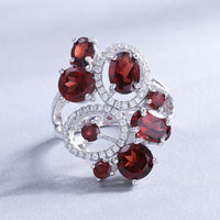 Original GEM & BALLET Natural Red Garnet Vintage Flower Jewelry Set 925 Sterling Silver Gemstone Earrings Ring Set For Women Fine Jewelry