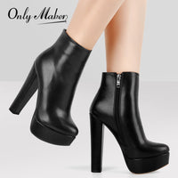 Original Onlymaker Women&#39;s Round Heel High Heel Platform Ankel Boots Block Chunky Heels Wedding Party Shoes Large Size Fashion Booties