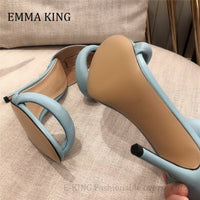 Original 2021 Women 10.5cm Heels Sandals Metallic Gold Leather High-heeled Sandals Zip Fastening Ankle Strap Peep Toe Sandalias De Mujer