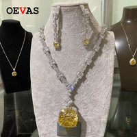 Original OEVAS Full Zircon Wedding Bride Jewelry Set Top Quality 925 Sterling Silver Sparking Drop Earrings Pendant Necklace Wholesale