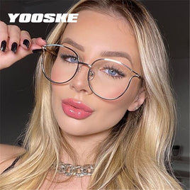 YOOSKE Fashion Cat Eye Glasses Frames Women Trending Myopia Frame Transparent Optical Spectacles Rose Gold Fake Eyeglasses