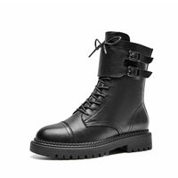 Original Beau Today Motorcycle Boots Women Cow Leather Zipper Closure Buckle Decoration Lace-Up Ladies Ankle Winter Boots Handmade 03474