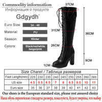 Original Gdgydh 2022 Autumn Winter Women Knee-High Motorcycle Boots Thick Heel Platform Bow-knot Female Wedding Boots Plus Size 48 Gothic