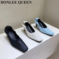 Original Fashion Square Toe Thin High Heel Shoes Women Shallow Elastic Pumps Autumn Shoe For Party Dress Zebra Chaussure Zapatillas Mujer