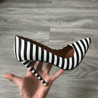 TUNATAKA - Original 2020 Women&#39;s High Heels 12cm Stilettos Pointed Toe Shoes Party Pumps Black White Zebra Pattern Lady Shoes Plus Size 34-43
