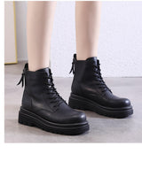 Original Fashion Autumn Winter New Leather Snow Women Boots Shoes Motorcycle with Warm Vintage Classic Female Military Booties