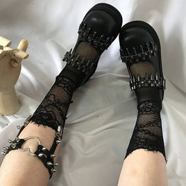 Original Rosetic Women Shoes Gothic Vintage Female Thin Shoes Black Girl Warhead Rivet Buckle Single Shoes Harajuku Retro Women Shoes