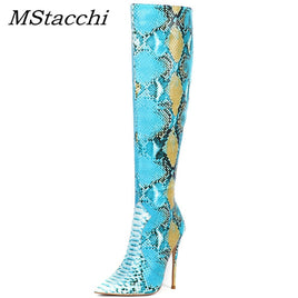 Original MStacchi Women Snake Boots Pointed Toe Women&#39;s High Boots Ladies Sexy Stiletto High Heels Party Shoes Botas Mujer Demonia Boots