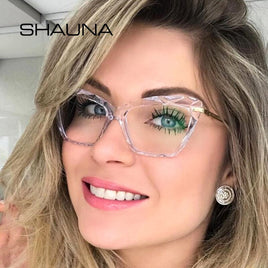 SHAUNA - Original Spring Hinge Unique Faceted Eyeglasses Frame Women Transparent Cat Eye Glasses UV400