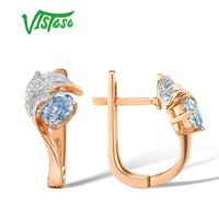 VISTOSO Gold Earrings For Women 14K 585 Rose Gold Glamorous Shiny Sky Blue Topaz Sparkling Diamond Luxury Trendy Fine Jewelry