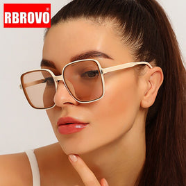 RBROVO - Original 2021 Square Retro Sunglasses Women Oversized Sun Glasses Women/Men Luxury Vintage Eyeglasses Women Mirror Oculos De Sol