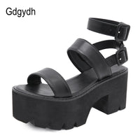 Original Gdgydh 2021 New Arrival Summer Women Platform Sandals Thick Bottom Ankle Strap Sandals High Heels Open Toe Black Gothic Shoes