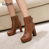 Original Gdgydh Brand Designer Ladies Short Boots Women Square Toe Sexy Buckle High Heels Shoes For Party Autumn Winter 2021 High Quality