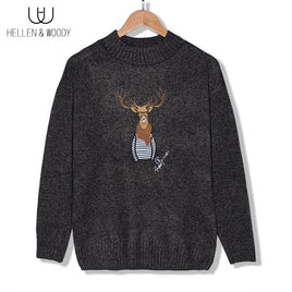 , HellenWoody A&W Men's Knitted Pullovers Couples Christmas Reindeer Animal Printing Man's Warmth Wool-Blend Casual O-Neck Sweater