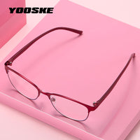 YOOSKE Anti Blue Light Cat Eye Reading Glasses Women Alloy Eyeglasses Presbyopia Prescription +1.5 2.0 2.5 3.0 3.5 4.0 Diopter