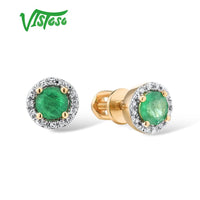 Original VISTOSO Gold Earrings For Women Genuine 14K 585 Yellow Rose Gold Round 4mm Emerald Blue Sapphire Ruby Stud Earrings Fine Jewelry