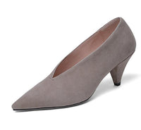 VANGULL - Original 2020 hot women Genuine Leather shoes plus size 22-26.5cm Sheep suede women pumps Shallow mouth single shoes high heels 7.5cm