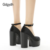 Original Gdgydh Spring Autumn Sexy Platform Women Pumps Shoes Woman Thick High Heels Shoes Female Black Rubber Sole Suede Platform Shoes