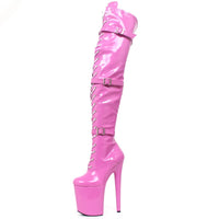 Original jialuowei High Heel Platform Boots Women 20cm Thin High Heels Sexy Fetish Pointed Toe Buckle Over-The-Knee Dance Thigh High Boot