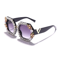 GUVIVI - Women&#39;s New Round Diamond Sunglasses Retro Luxury Rhinestone Eyeglasses Luxury Brand Designer Eyewear Sunshade Too Glasses UV400