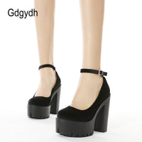 Original Gdgydh Spring Autumn Sexy Platform Women Pumps Shoes Woman Thick High Heels Shoes Female Black Rubber Sole Suede Platform Shoes