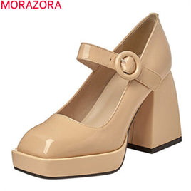 Original MORAZORA 2021 Fashion Platform Shoes Genuine Leather Party Wedding Shoes Summer Ladies High Heels Women Pumps Black