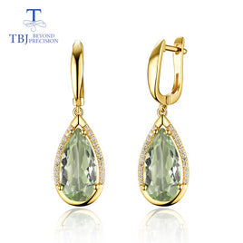 Original TBJ ,Natural prasiolite green amethyst mix  gemstone clasp Earring 925 Sterling Silver Fine Jewelry For party  best valentine box